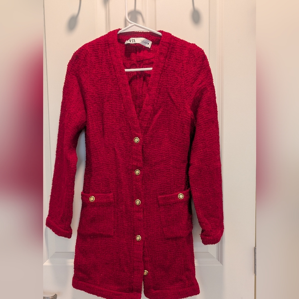 Women's Red Button-Up Sweater
